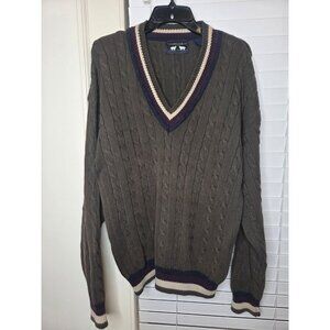 VTG  Mens V-Neck Tennis Sweater Cable Knit L 100% Cotton